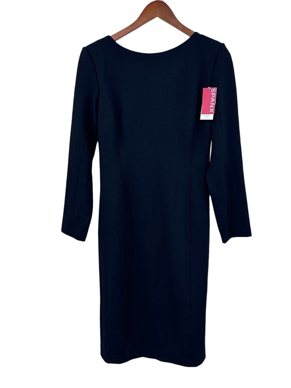 New! SPANX Dress Long Sleeve Low Back Bodycon Cocktail Midi Black - Picture 2 of 10